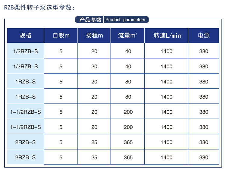 RZB柔性轉子泵參數